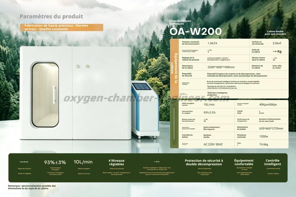 OA - w200 cabine d'oxygène micro haute pression de type chambre double minimaliste