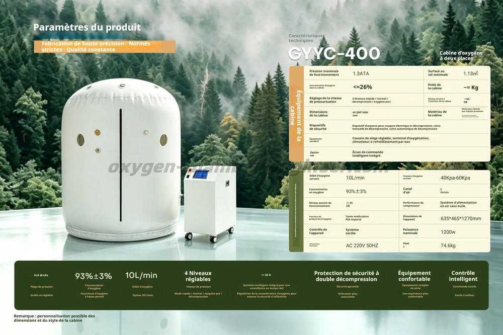 Gyyc - 400 cabine d'oxygène micro haute pression pour deux personnes