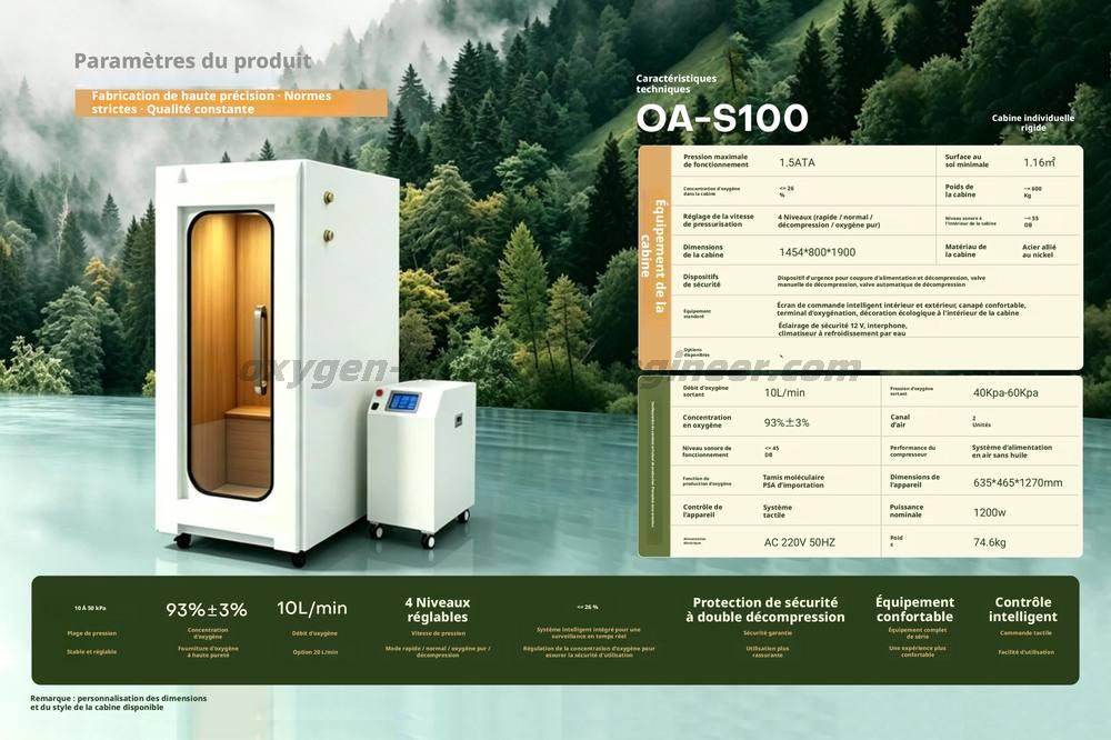 OA - s100 cabine d'oxygène micro haute pression à corps dur simple