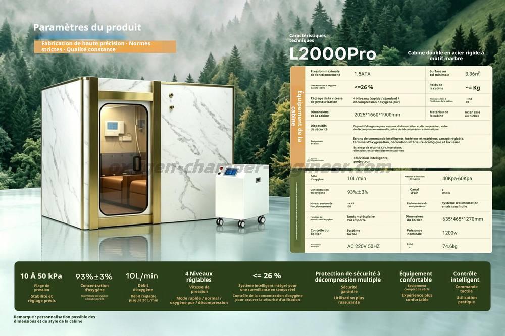 L2000pro cabine d'oxygène micro - haute pression pour chambre double en marbre
