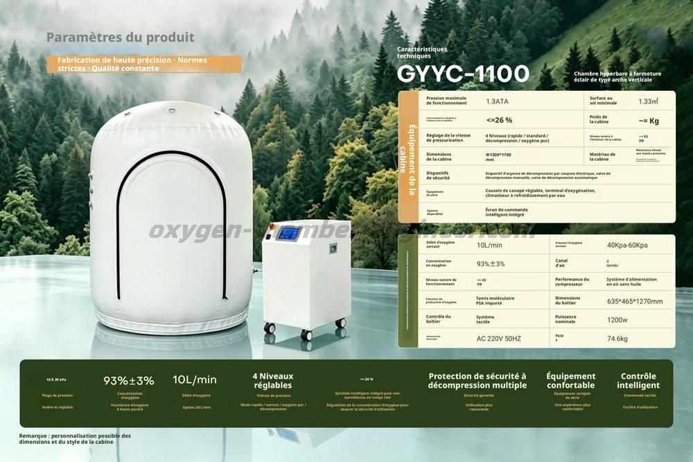 Gyyc - 1100 cabine d'oxygène micro haute pression pour arche verticale