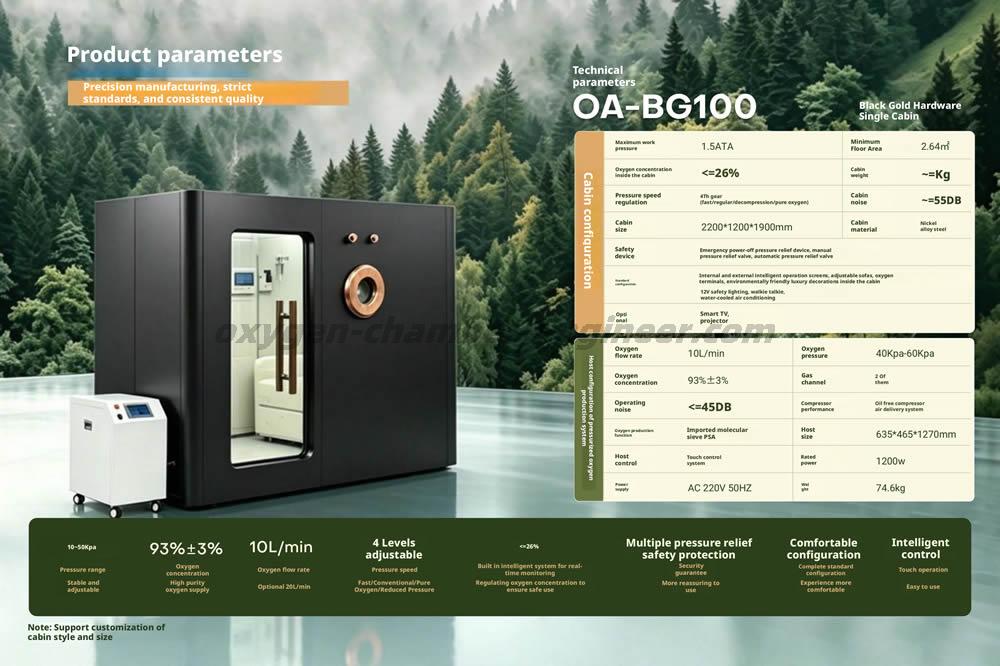 OA-BG100 Single Black Gold Hardware Micro Hyperbaric Oxygen Chamber