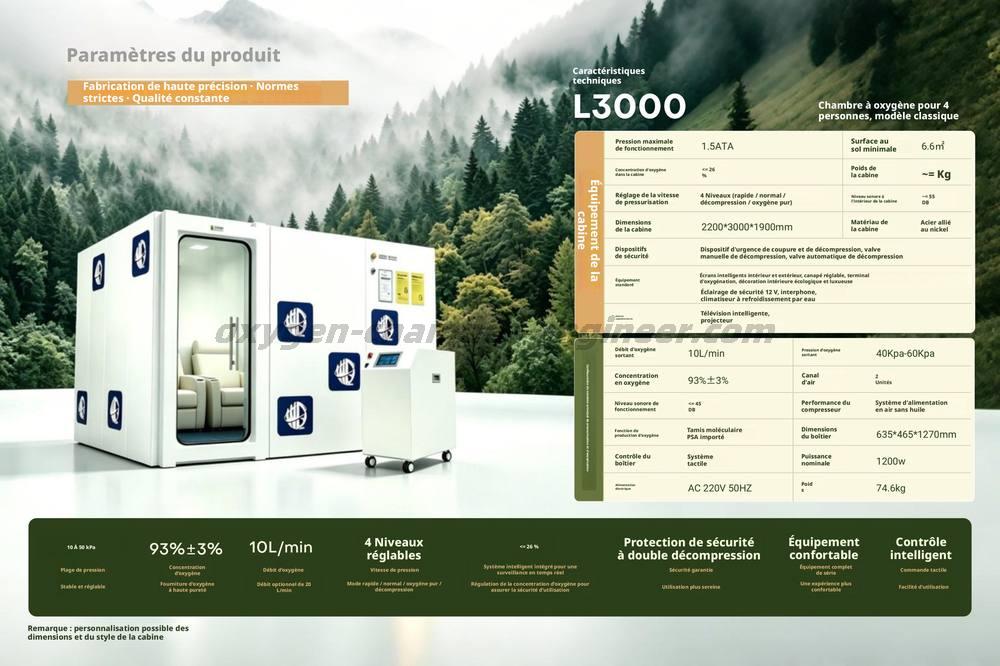 L3000 Classic 4 - 8 personnes cabine d'oxygène micro haute pression rigide