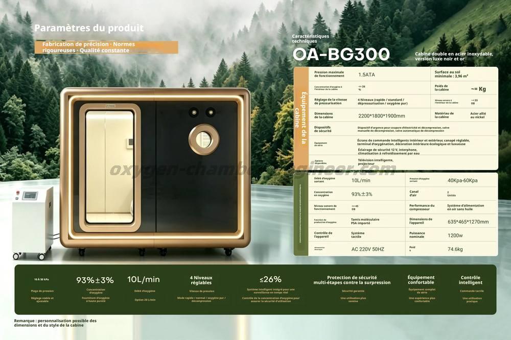 OA - bg300 cabine d'oxygène haute pression micro Deluxe pour deux personnes en or noir