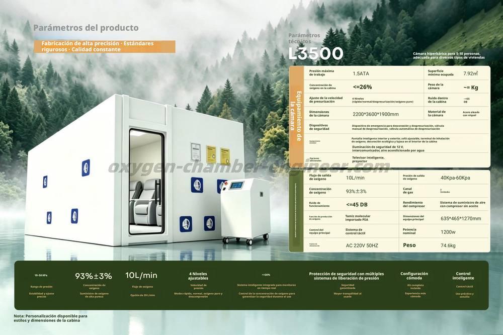 L3500 Classic 5 - 10 cabinas de oxígeno hiperbárico de hardware de cabina humana