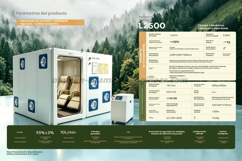 L2500 Classic 3 - 6 cabinas de oxígeno hiperbárico de hardware de cabina humana
