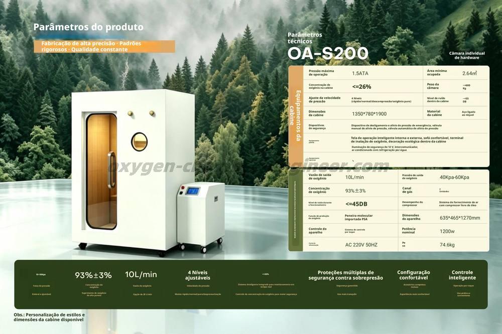 OA-S200 Cámara de oxigênio micro-alta pressão de hardware para um único
