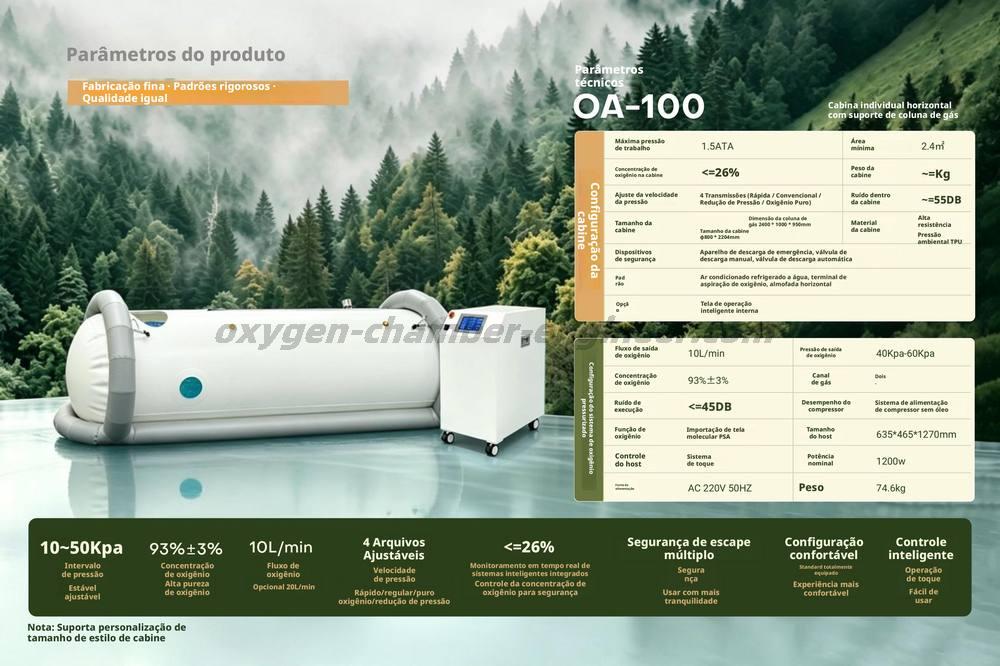 OA-100 Cámara de oxigênio de alta pressão de software horizontal de coluna de gás única